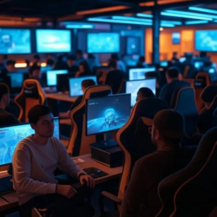 Strefa konsolowa z dużym ekranem i graczami w PLGameHouse