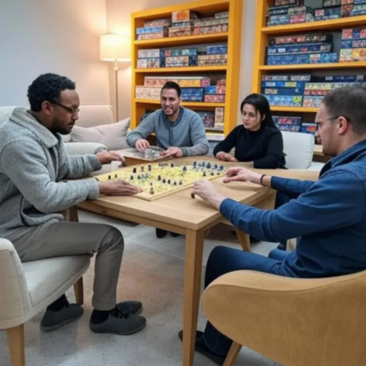 Kącik z klasycznymi grami planszowymi przygotowanymi do rozgrywki.