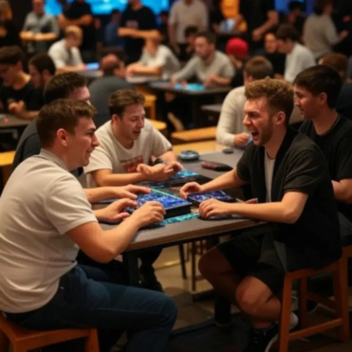 Turniej gamingowy z uczestnikami rywalizującymi na dużym ekranie.