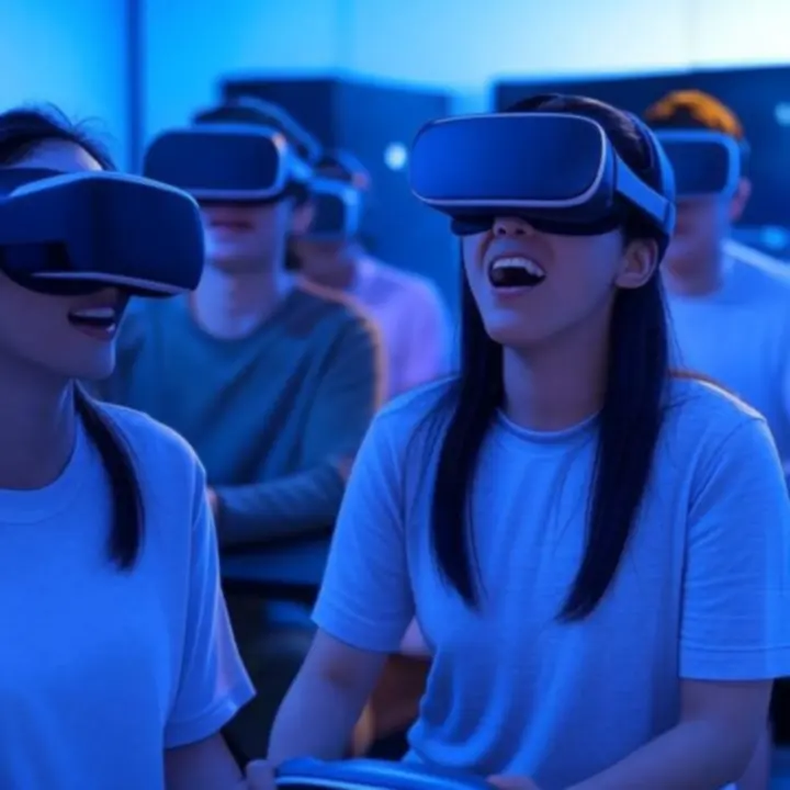 Gość w goglach VR zanurzony w wirtualnej rzeczywistości w PLGameHouse.