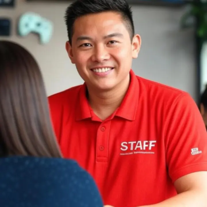 Zespół obsługi w gaming bar-café PLGameHouse pomagający przy stanowiskach.