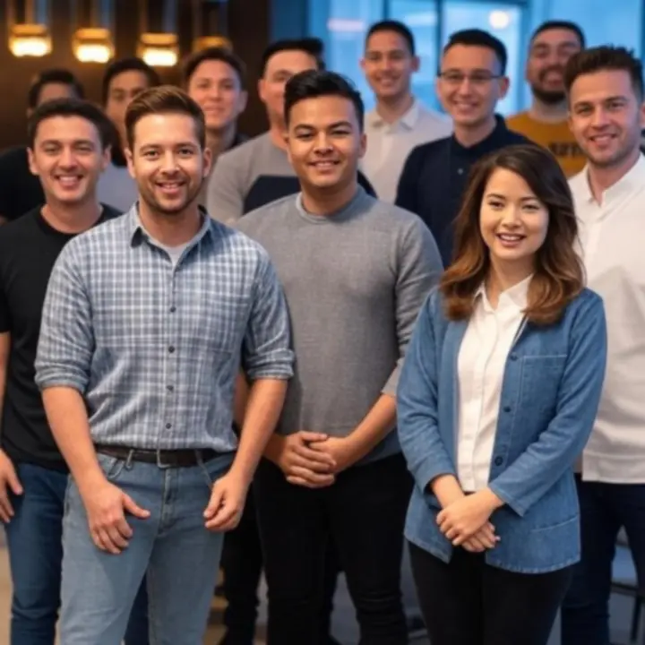 Zespół PLGameHouse – barmani, bariści i gospodarze uśmiechający się przy barze.